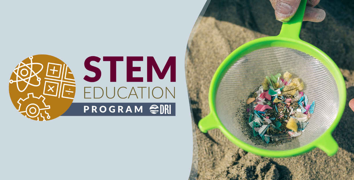 STEM Education Program with an image of a sieve with microplastics collected.