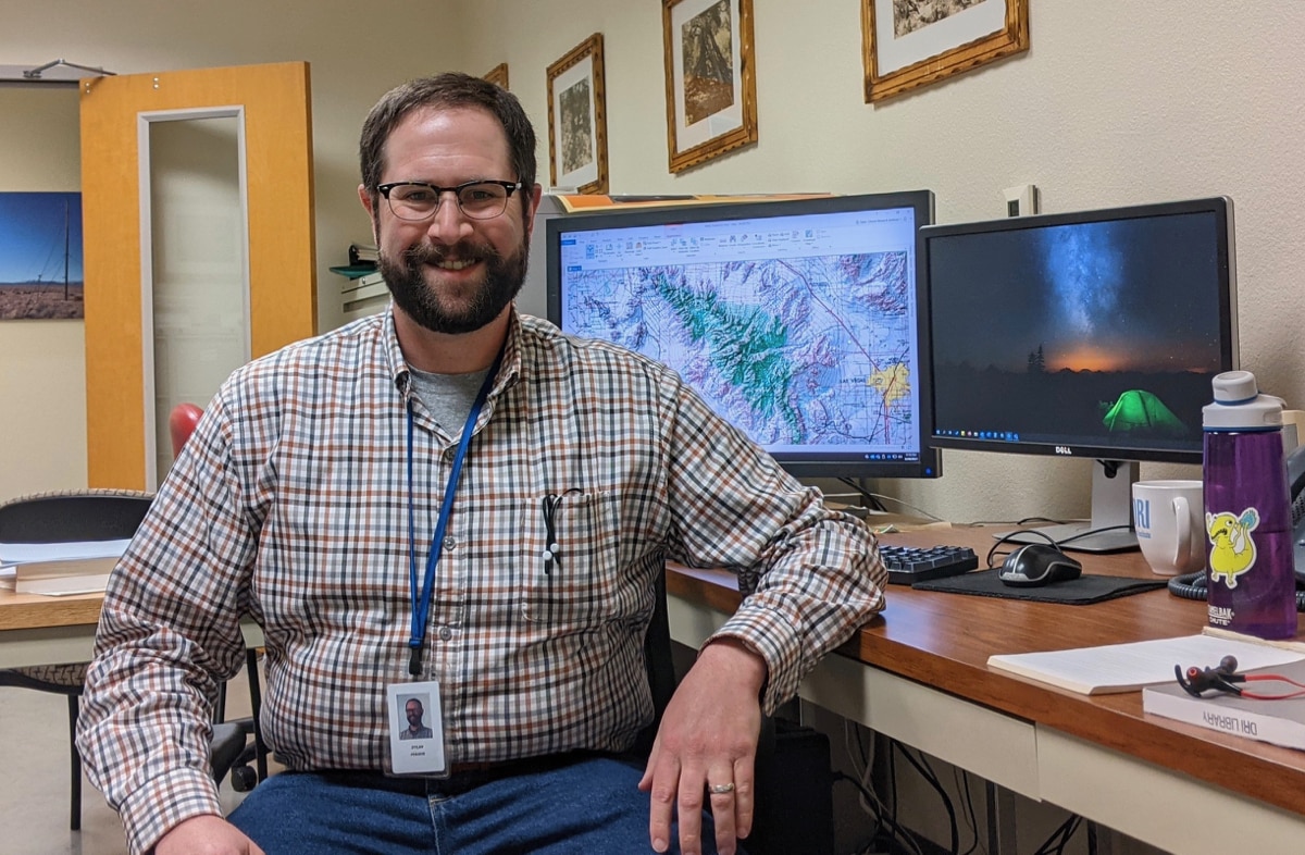 Dylan Person at the office on DRI's Las Vegas campus.