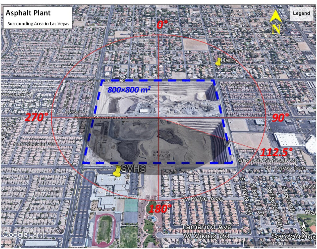 A satellite image of the asphalt and surrounding area in Las Vegas